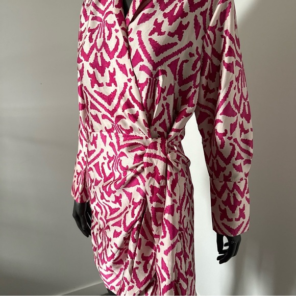 MNG Mango Pink Ikat Wrap Dress – Size XL / US 10 - Picture 5 of 10